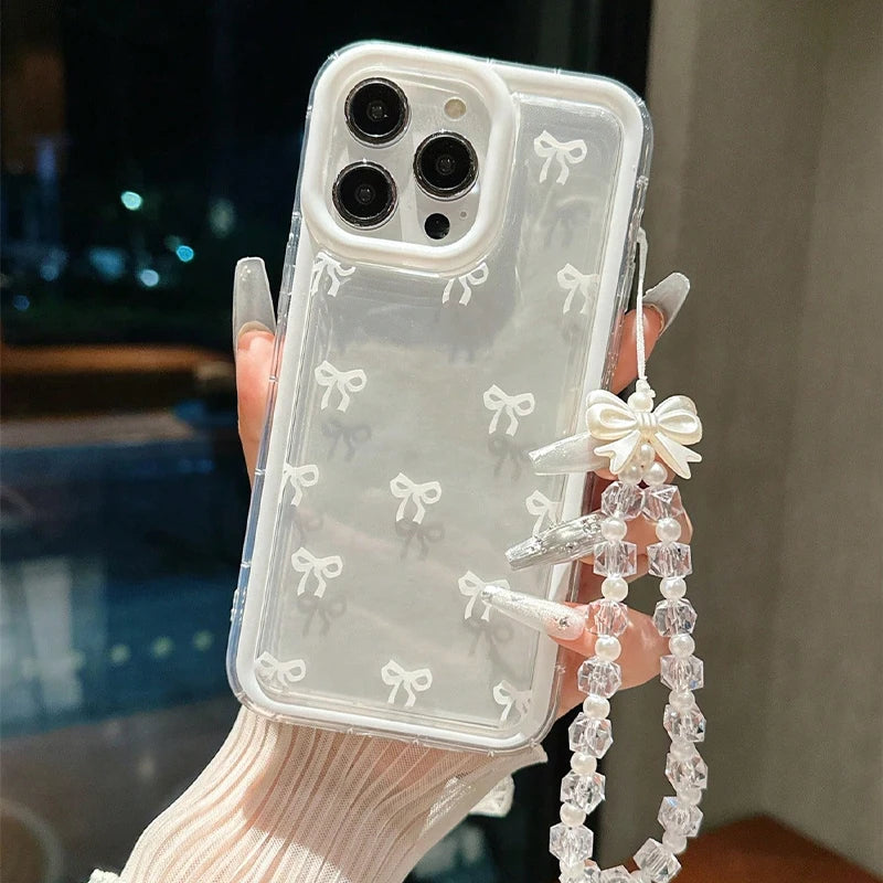 Fashion Lovely Bowknot Clear Phone Case For iPhone 16 Pro Max 15 14 13 12 14 Pro 16E X XR XS Max 7 8 Plus Transparent Soft Cover