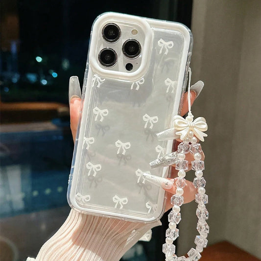 Fashion Lovely Bowknot Clear Phone Case For iPhone 16 Pro Max 15 14 13 12 14 Pro 16E X XR XS Max 7 8 Plus Transparent Soft Cover