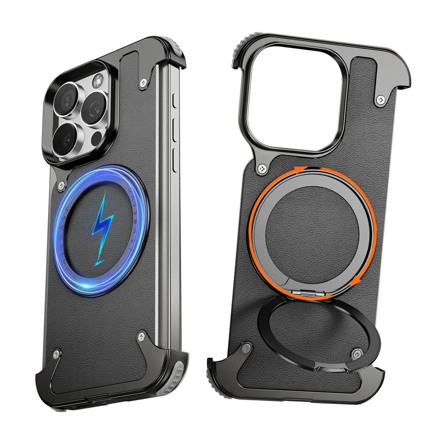 Oatsbasf Magnetic Leather Phone Case for iPhone 16 15 Pro Max with 360° Rotatable Ring Stand Premium Luxury Dropproof Slim Cover