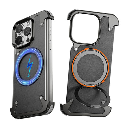 Oatsbasf Magnetic Leather Phone Case for iPhone 16 15 Pro Max with 360° Rotatable Ring Stand Premium Luxury Dropproof Slim Cover