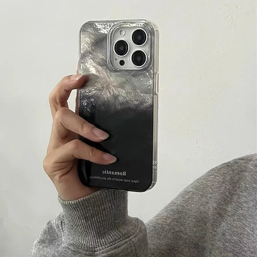 Simple Gradient Silver Black Phone Case For iPhone 16 15 14 13 12 11 Pro Max 7 8 Plus X XR XS SE2 Shockproof Silicone Soft Cover
