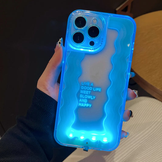 2025 New 5 Color Luminous Call Light Up Flash Lucky Wavy Phone Case For iPhone 16 15 13 12 11 14 Pro Max Plus Shockproof Cover
