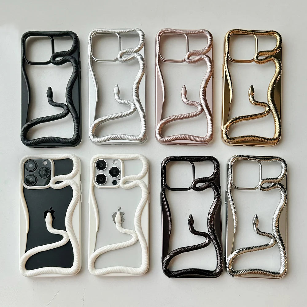 Cool 3D Snake Hollow Dissipate Heat Phone Case For iPhone 16 15 14 13 12 11 Pro Max Luxury White Shockproof Soft Silicone Cover