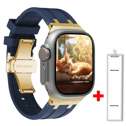 Band+box for Apple Watch Series 10 Ultra 2 49mm 45mm 46mm 44mm Butterfly Clasp Strap for IWatch 9 8 7 Se 6 5 4 Silicone Bracelet