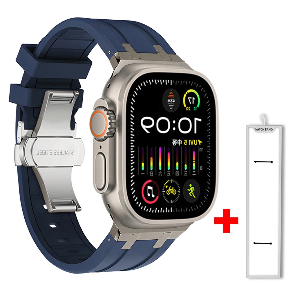 Band+box for Apple Watch Series 10 Ultra 2 49mm 45mm 46mm 44mm Butterfly Clasp Strap for IWatch 9 8 7 Se 6 5 4 Silicone Bracelet