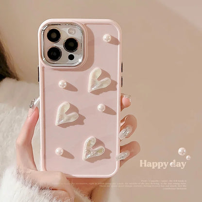 3D Pearl Love Heart Phone Case for iPhone 16/15 | PhonelyHub
