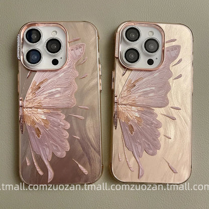 Luxury Pink Butterfly Laser Glitter Phone Case For iPhone 11 12 13 14 15 16 Pro Max 14 Plus Fashion Hard Shockproof Bumper Cover
