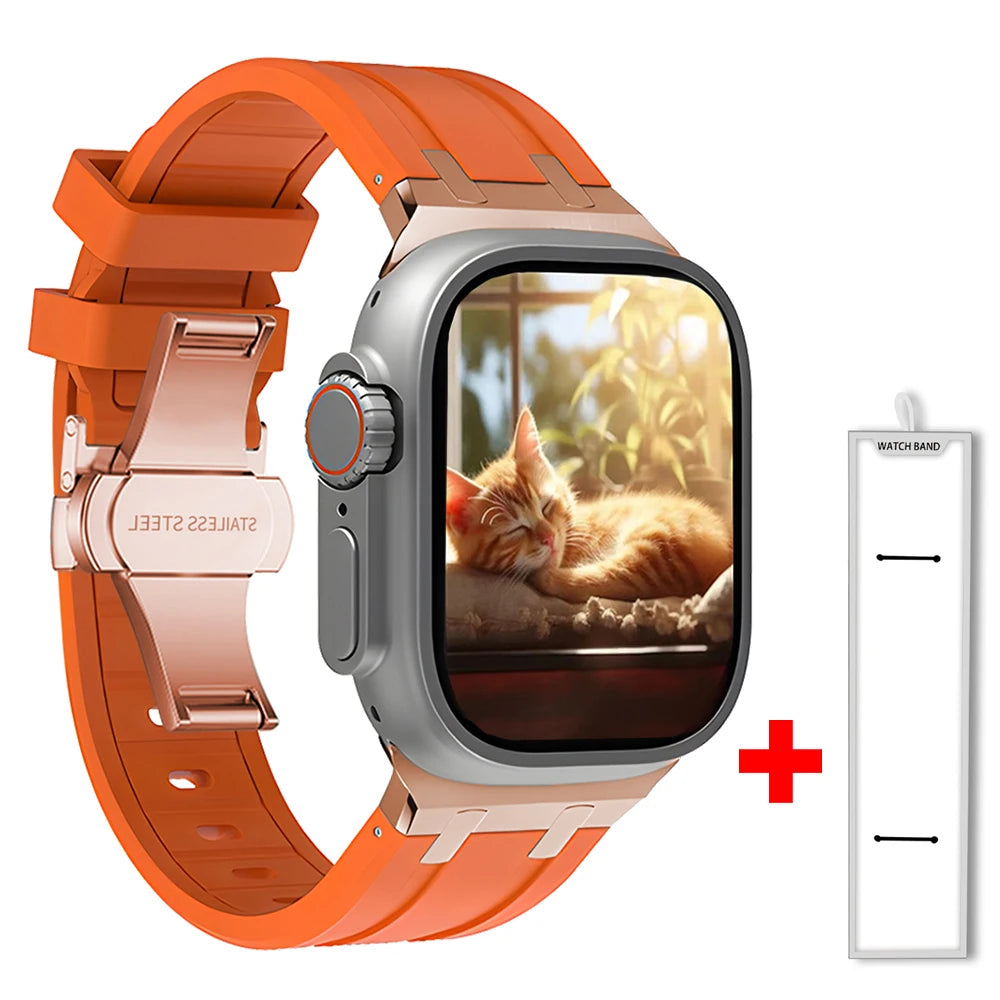 Band+box for Apple Watch Series 10 Ultra 2 49mm 45mm 46mm 44mm Butterfly Clasp Strap for IWatch 9 8 7 Se 6 5 4 Silicone Bracelet