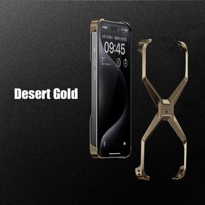 X Type Aluminum Alloy Rimless Phone Case For iPhone 13 15 14 16 Pro Max Metal Removable Heat Dissipation Armor Shockproof  Cover