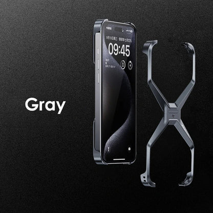 X Type Aluminum Alloy Rimless Phone Case For iPhone 13 15 14 16 Pro Max Metal Removable Heat Dissipation Armor Shockproof  Cover