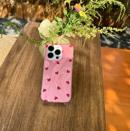 Fresh Pink Heart IPhone13promax Case Full Cover Suitable For 14pro Apple15p Feather Cute Trendy Off-Road Equipment Accessories