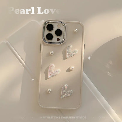 3D Pearl Love Heart Phone Case for iPhone 16/15 | PhonelyHub