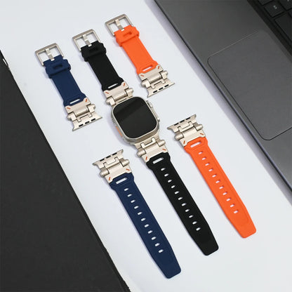 Soft Silicone Strap For Apple Watch Ultra2 49mm Series 9 8 7 45mm Rubber Band For iWatch 6 5 4 se 44mm 42mm Mens Sports Bracelet