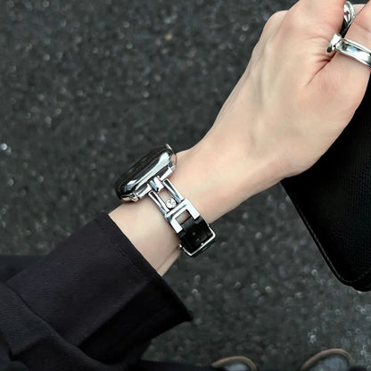 Luxury Slippable Diamonds Leather Band For Apple Watch Strap 10 8 9 SE 7 Ultra Women Wrist Bracelet For iWatch 45 42 46 49 41