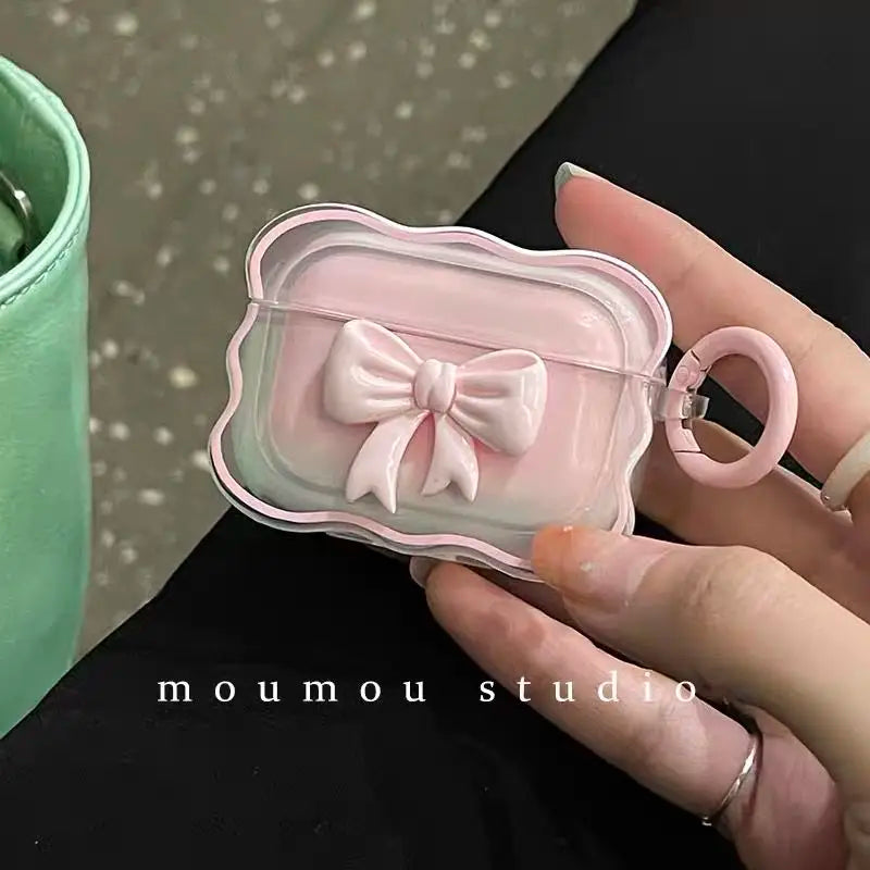 Ins 3D Bow Wave Case for Apple AirPods 1 2 4 Cases Pink Floral Girls Cover for AirPods 3 Air Pods Pro Wireless Box With Keychain