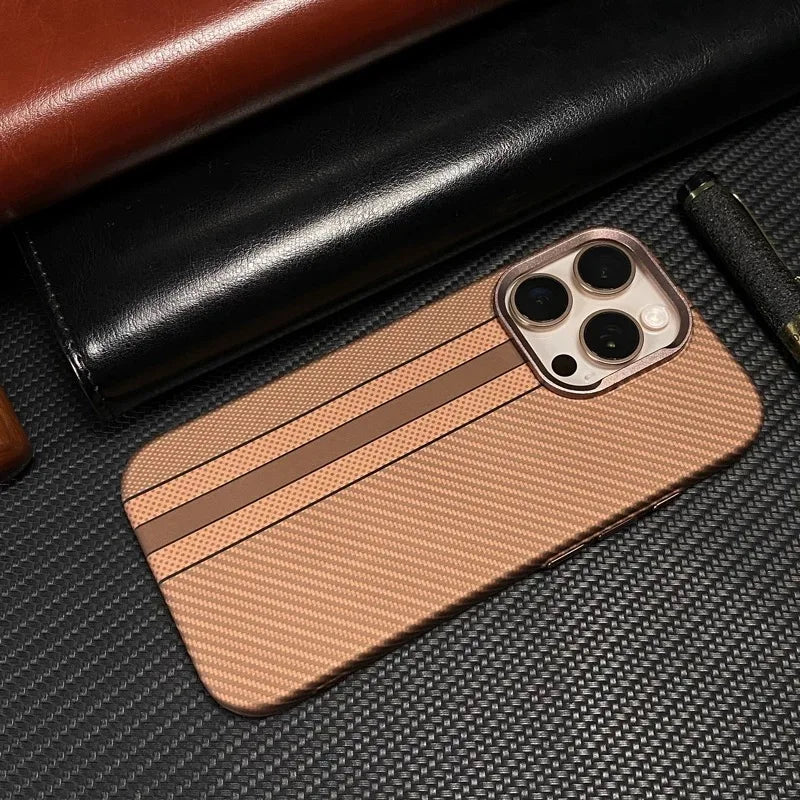 Ultra-Thin Carbon Fiber Texture MagSafe Phone Case For iPhone 16 15 14 13 12 Pro Max Wireless Charging Alloy Lens Hard PC Cover