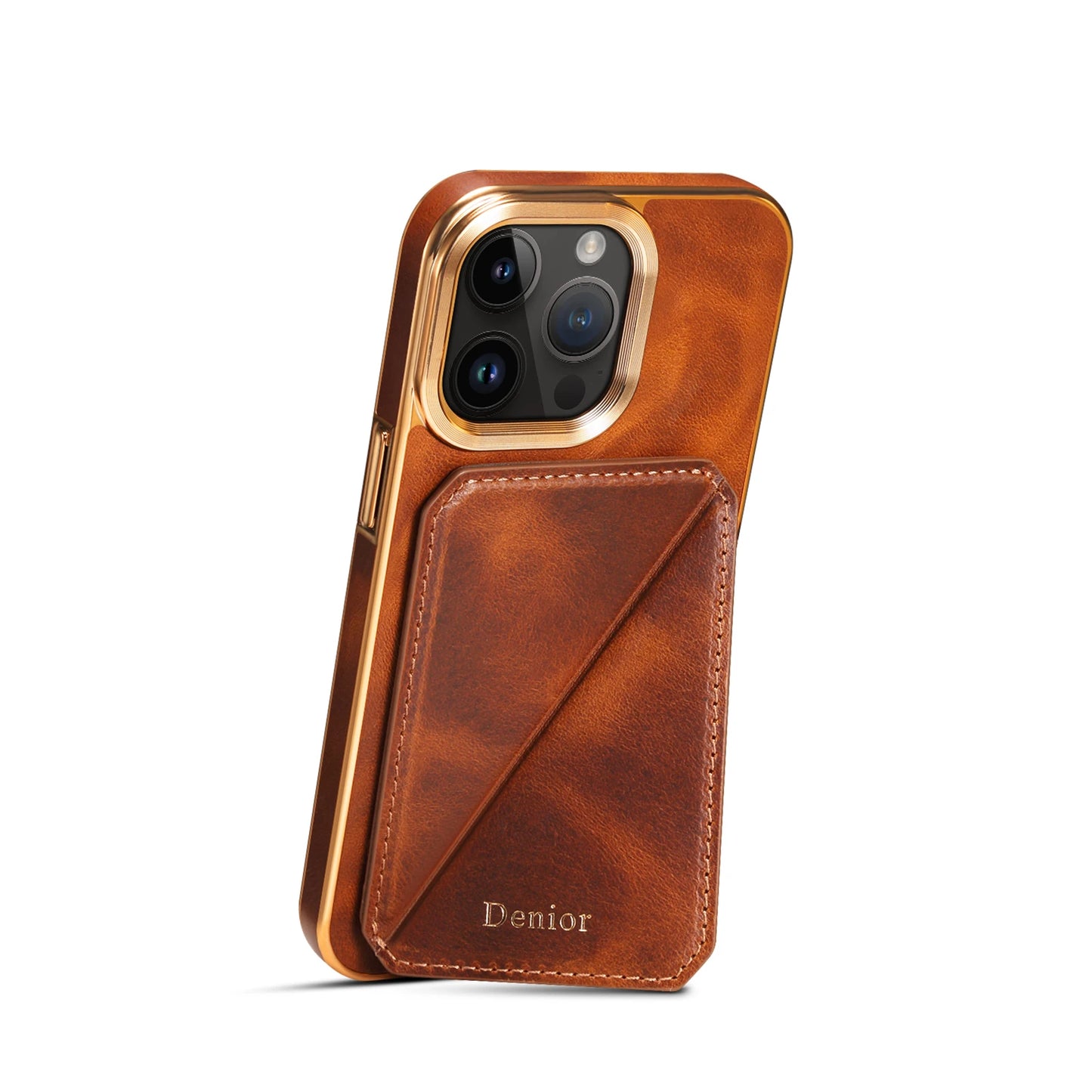 Cowhide Leather Card Holder Phone Case For iPhone 16 15 14 13 12 Pro Max 16Plus Magnetic Wallet Plating Shell Shockproof Cover