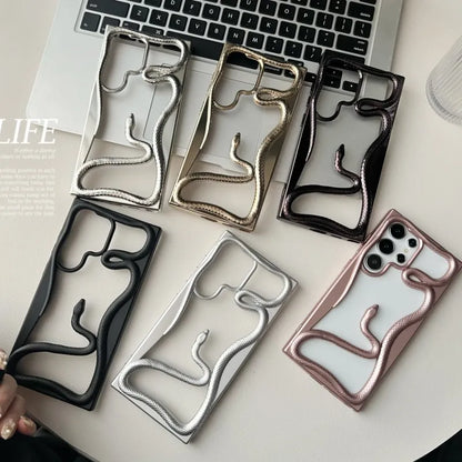 Luxury Plating 3D Hollow Out Snake Case for Samsung Galaxy S25 S24 S23FE S22 Ultra A15 A16 A55 A56 A36 A26 Soft Shockproof Cover