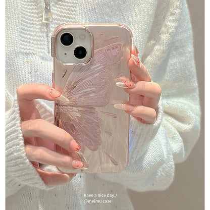 Luxury Pink Butterfly Laser Glitter Phone Case For iPhone 11 12 13 14 15 16 Pro Max 14 Plus Fashion Hard Shockproof Bumper Cover
