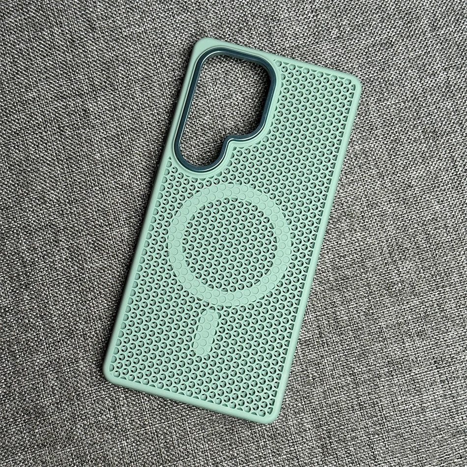 Honeycomb Grid Mesh Cooling For Magsafe Magnetic Case For Samsung Galaxy  S25 Ultra S24 S23 Plus Frosted Alloy Lens Armor Cover
