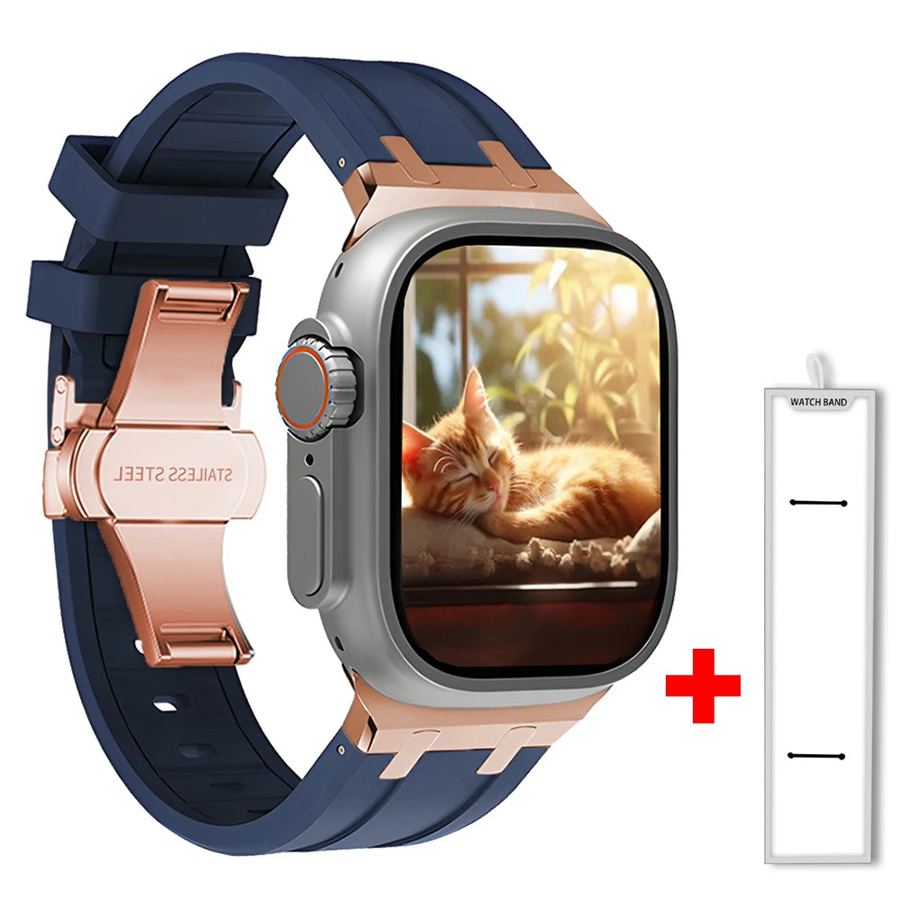 Band+box for Apple Watch Series 10 Ultra 2 49mm 45mm 46mm 44mm Butterfly Clasp Strap for IWatch 9 8 7 Se 6 5 4 Silicone Bracelet