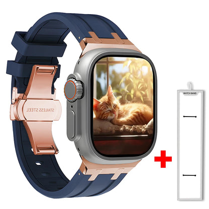 Band+box for Apple Watch Series 10 Ultra 2 49mm 45mm 46mm 44mm Butterfly Clasp Strap for IWatch 9 8 7 Se 6 5 4 Silicone Bracelet