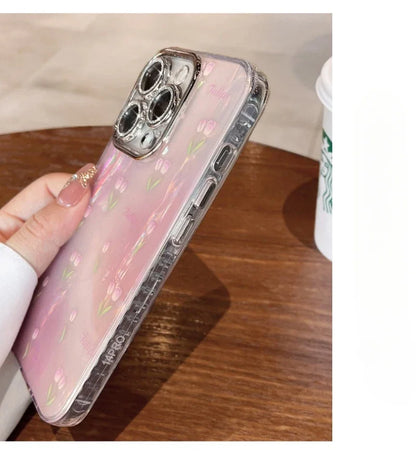 Tulip all-round protective cover suitable for iPhone 16 15 14 13 12 11promaX gradient pattern flash lens film shell