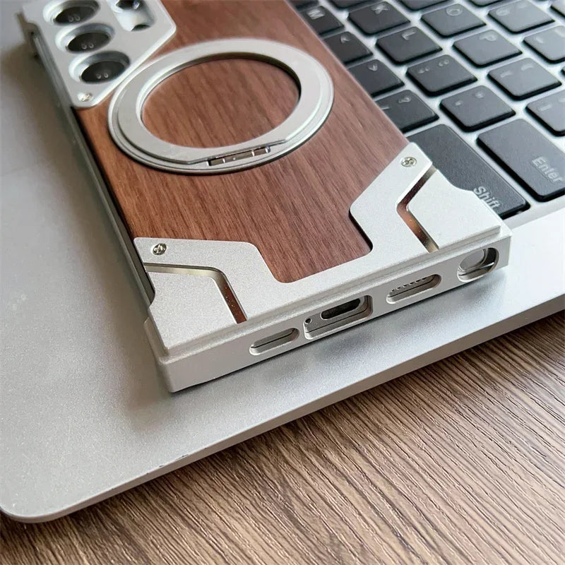 Samsung S22-S25 Ultra Walnut Wood Case - Magnetic 360° Rotating Cover | PhonelyHub
