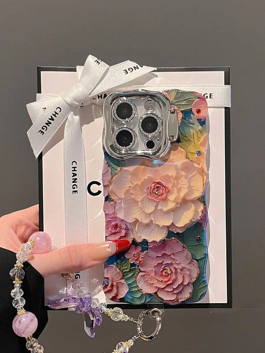 Luxury Floral Chain iPhone Case – Elegant Art Cover for iPhone 11–16 – PhonelyHub
